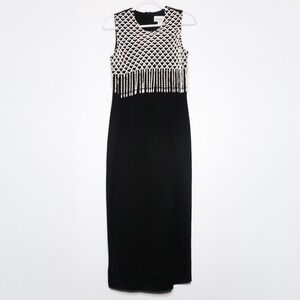 Dubary VTG Womens Midi Dress S Black White Crochet Detail 90s Event Minimal